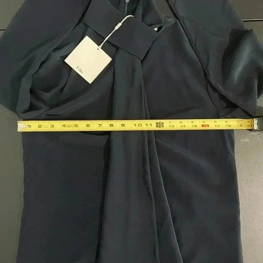 Tibi New Silk Crepe Tie Neck Mini Dress Size 6 Cocktail Party 70s Retro Office